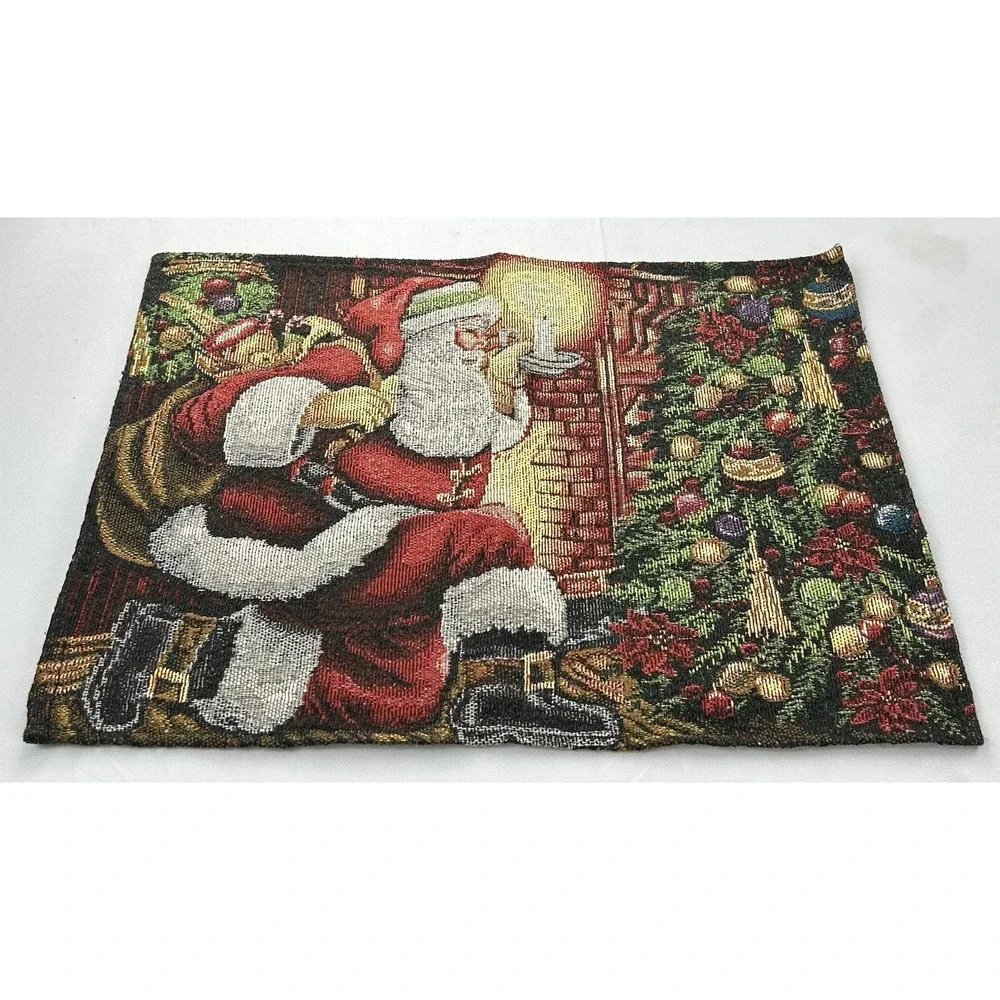 Vintage Windham Home Christmas Tapestry Placemats Set 2 Santa Tree NOS 13x19